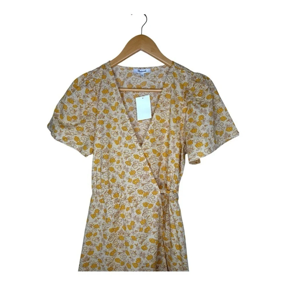 NWT Madewell Spring Fiore Floral Wrap Dress in Yellow